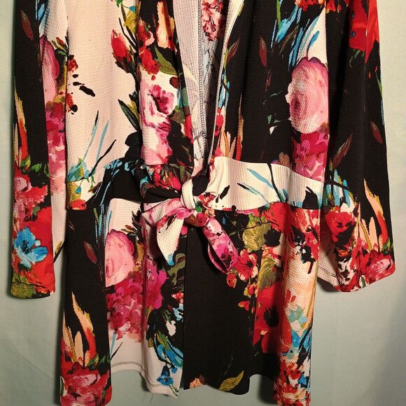 "Women's Colorful Floral Open Front Cardigan – Lightweight 3/4 Sleeve Duster" - Picture 3 of 6